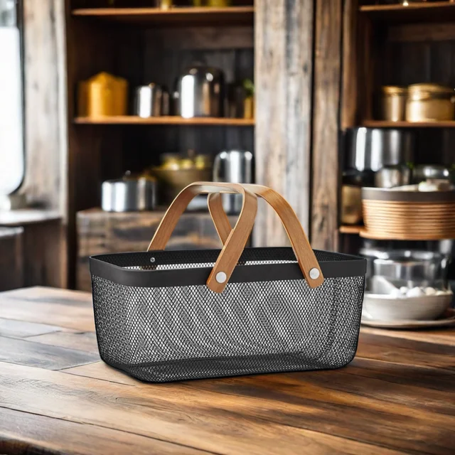 MESH STORAGE WITH WOODEN HANDLES
