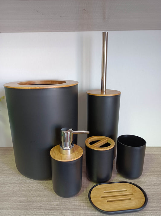 Bamboo bathroom accessories set 6 pcs black
