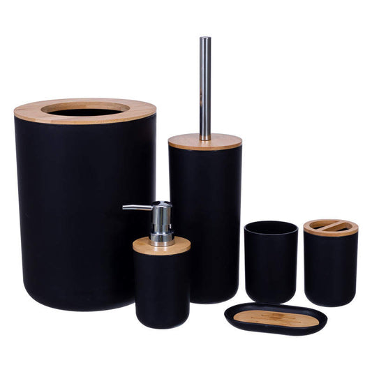 Bamboo bathroom accessories set 6 pcs black