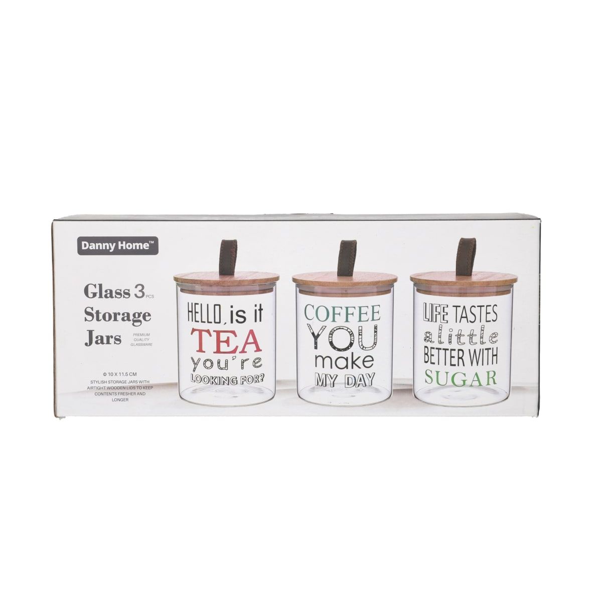 DANNY HOME SET OF 3 JARS COFFEE, SUGAR , AND TEA GLASS JARS