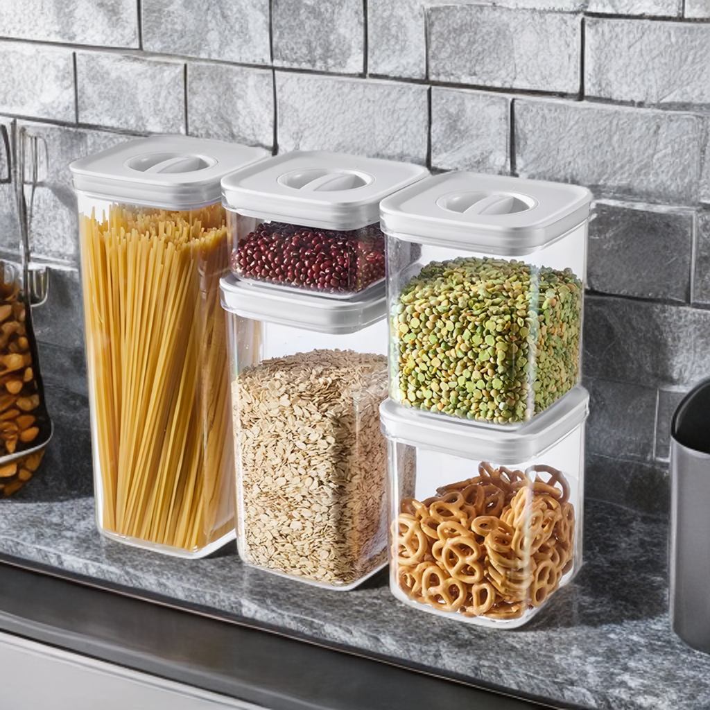 Airtight Acrylic Food Container with Rotating Lid Set of 5 pcs