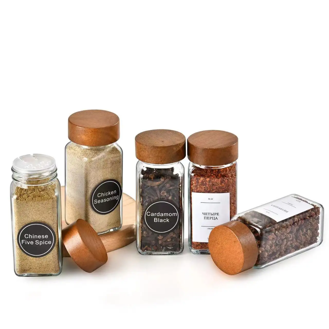 Set of 24 spice jars with acacia wood lid