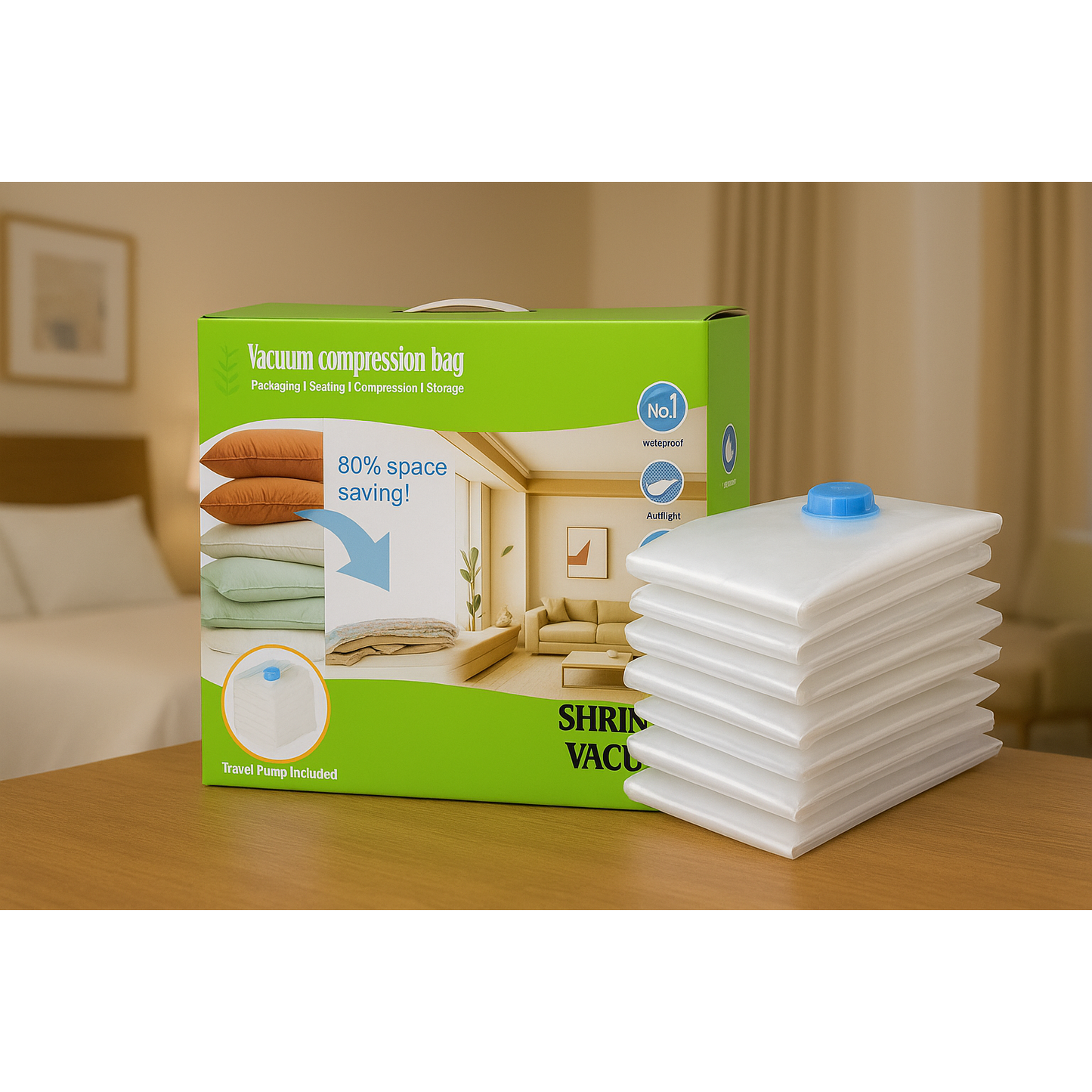 VACCUUM STORAGE BAGS SET OF 12 PCS WITH HAND PUMP