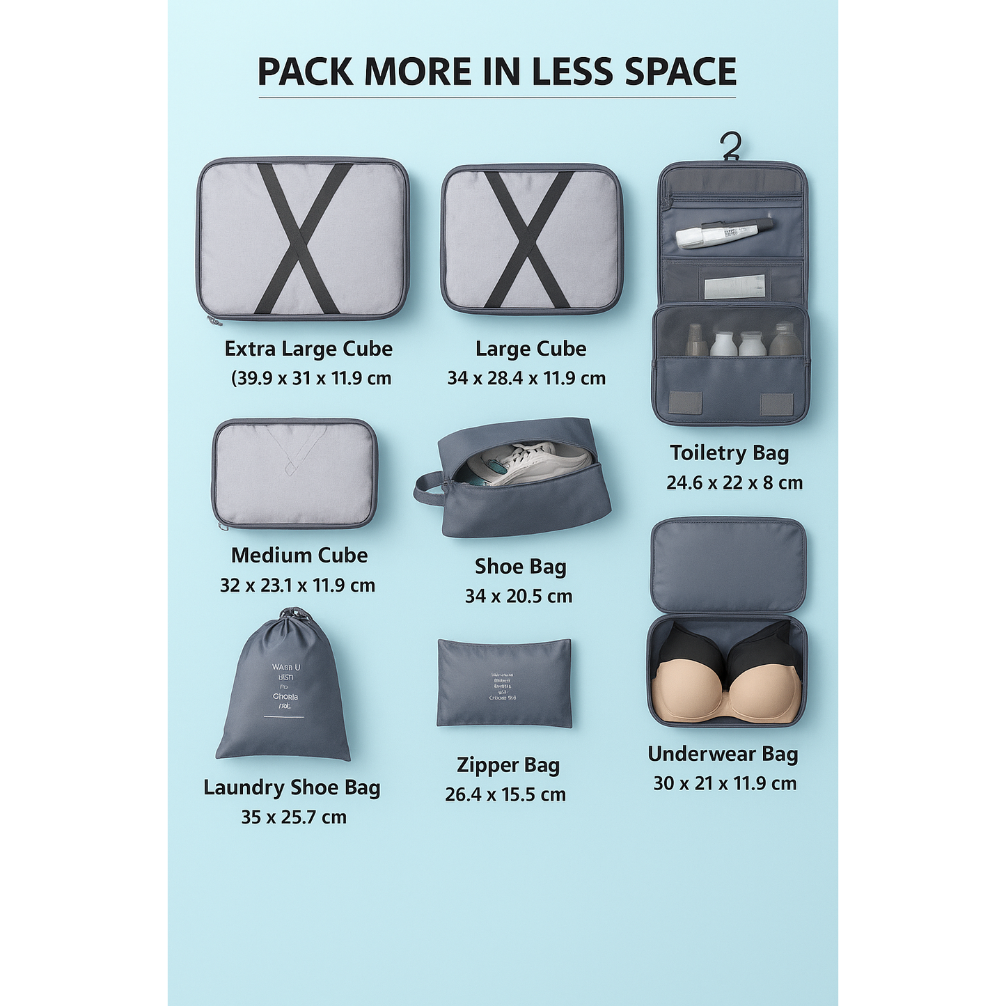 LUGGAGE TRAVEL ORGANIZER SET of 8 pcs
