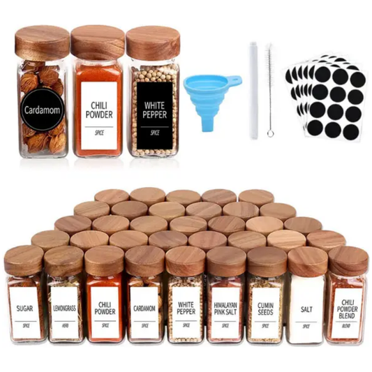 Set of 24 spice jars with acacia wood lid