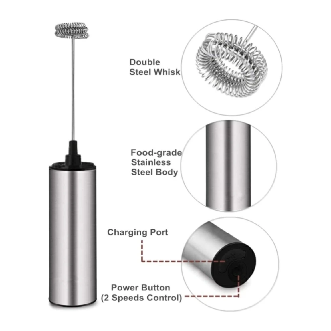 STAINLESS STEEL RECHARGEABLE FROTHER
