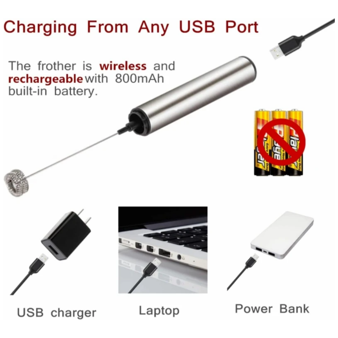 STAINLESS STEEL RECHARGEABLE FROTHER