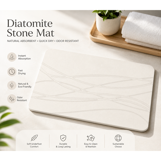 DIATOMITE ANTISLIP BATHROOM ABSORBING MAT 60*40 CM OFF WHITE