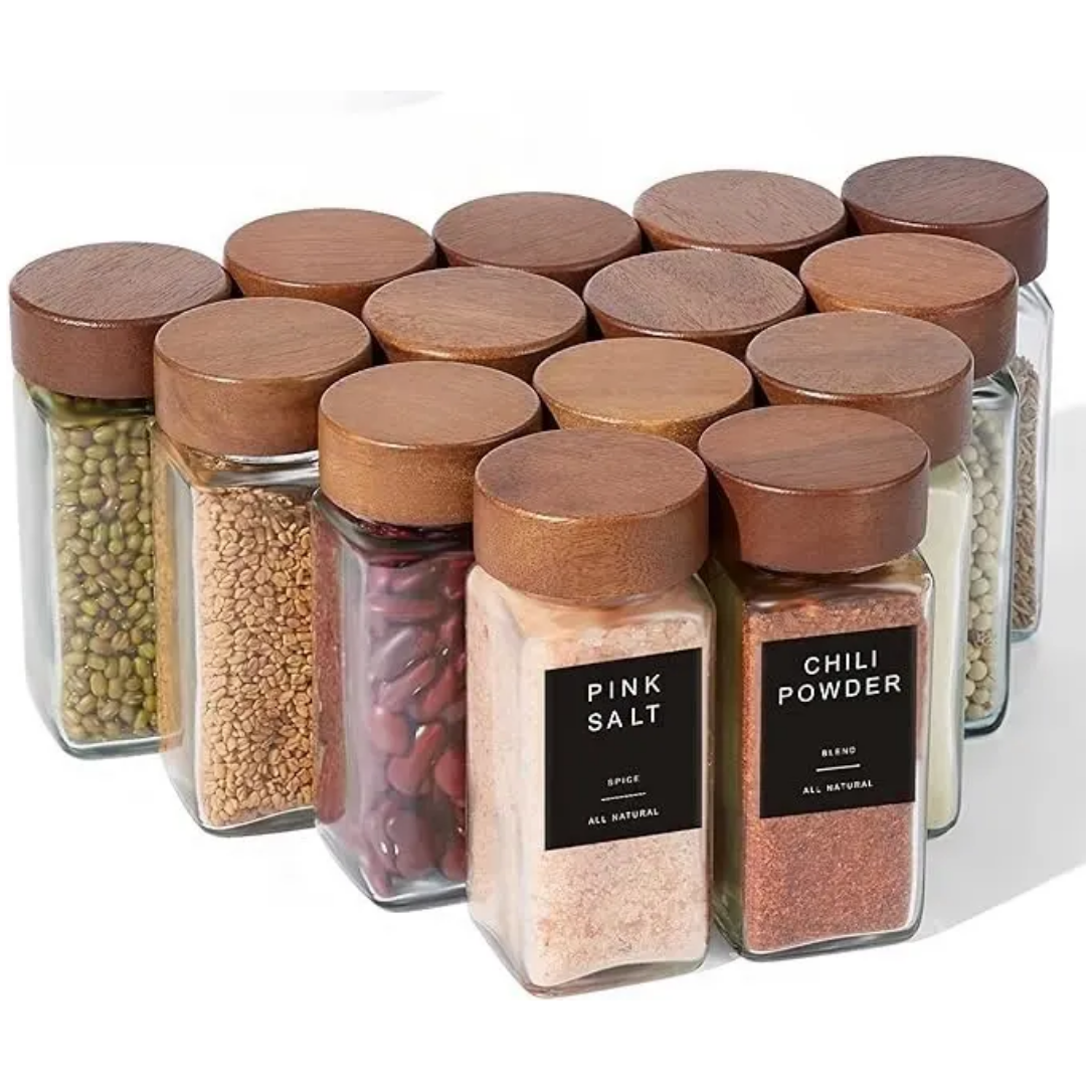 Set of 24 spice jars with acacia wood lid