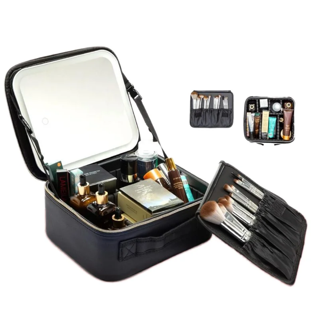 MAKEUP ORGANIZER BAG WITH LED MIRROR