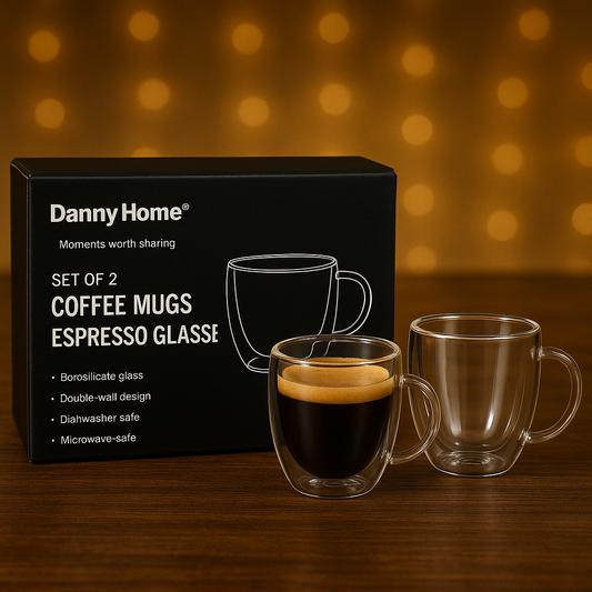 DANNY HOME DOUBLE WALL ESPRESSO CUPS WITH HANDLES 80 ML SET OF 2 PCS
