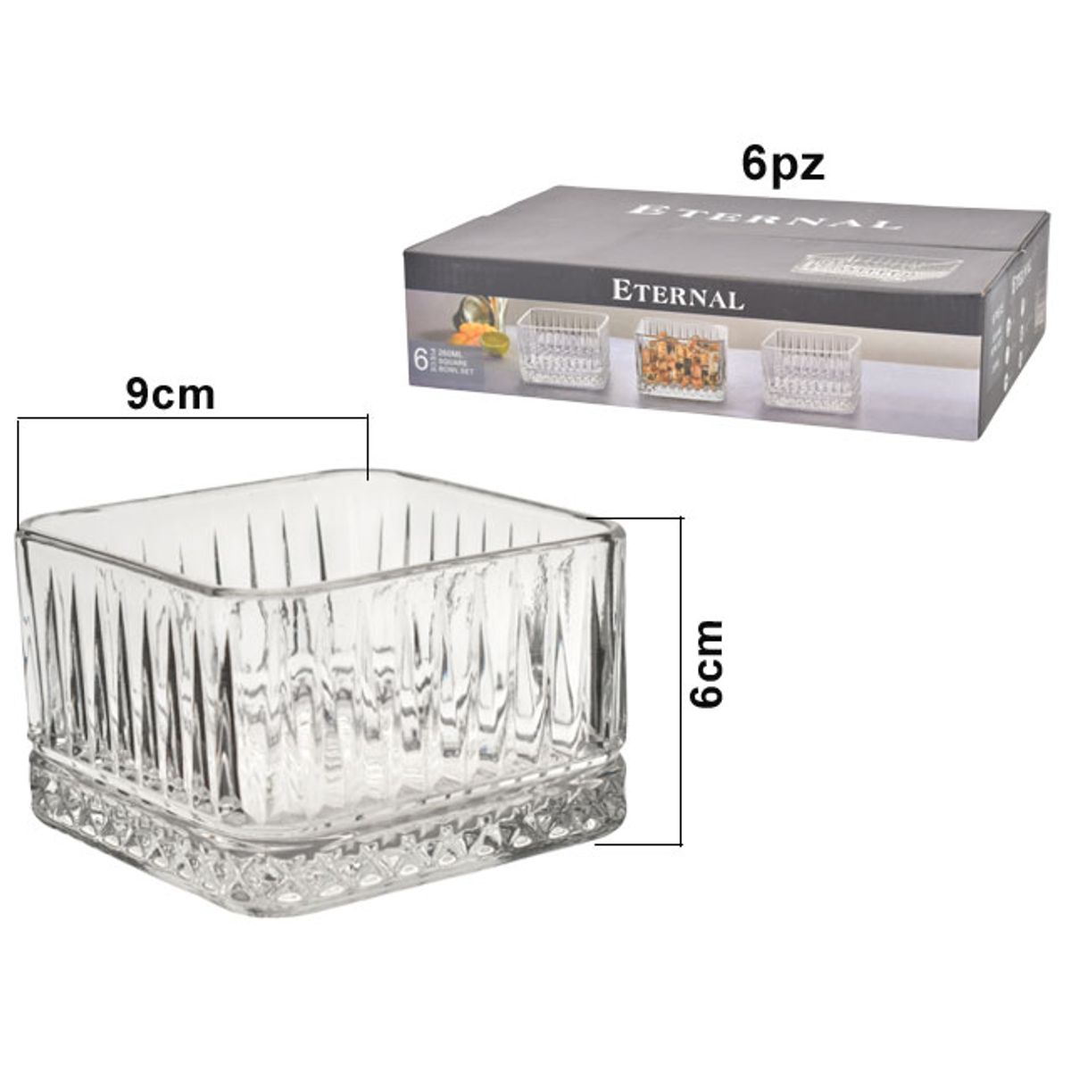 GLASS SQUARE BOWL SET OF 6 PCS