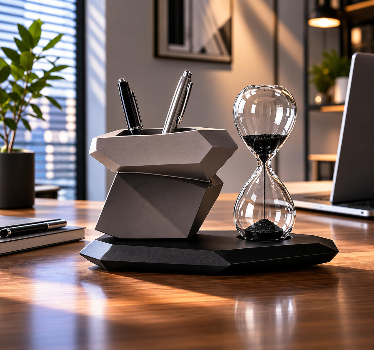 RESIN PEN HOLDER WITH HOURGLASS