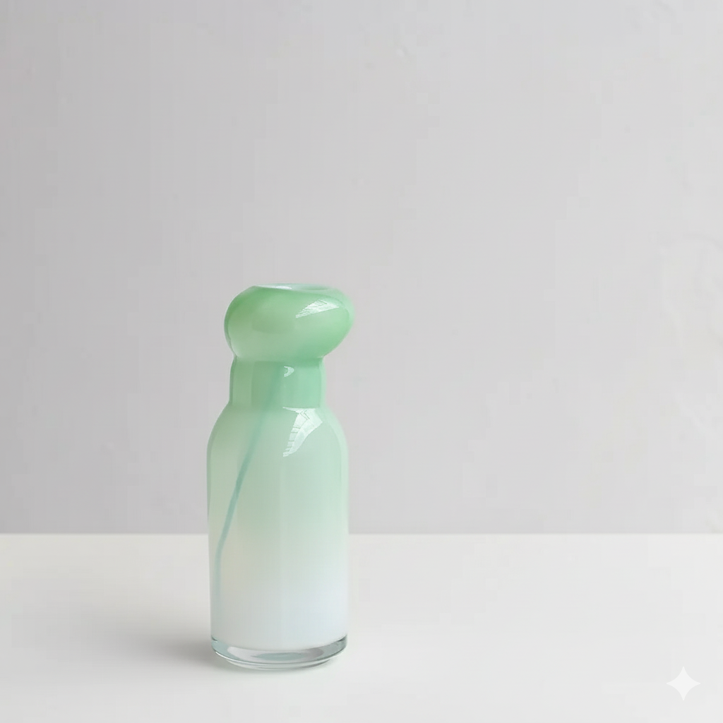 GREEN AND WHITE GLASS VASE