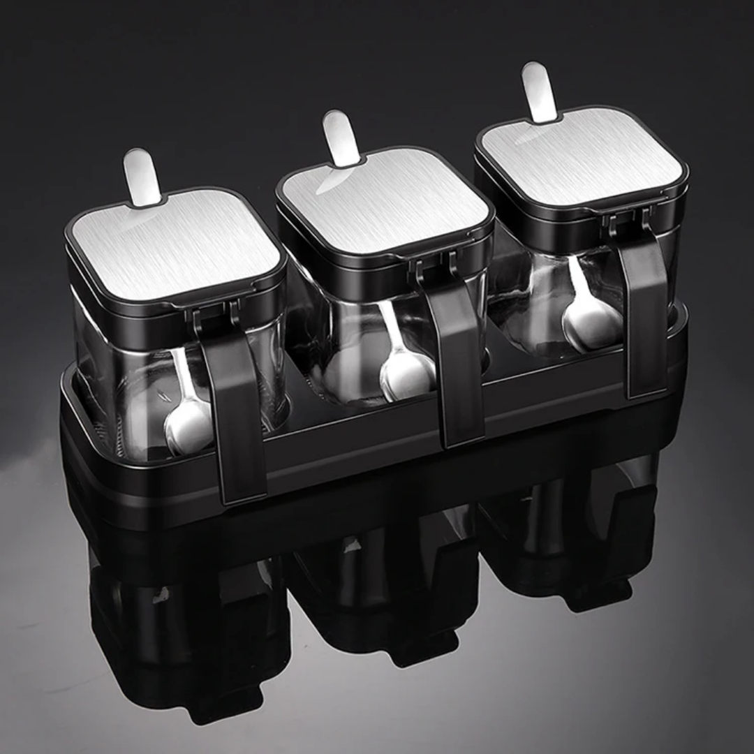 SET OF 3 GLASS JARS WITH STAINLESS STEEL LID
