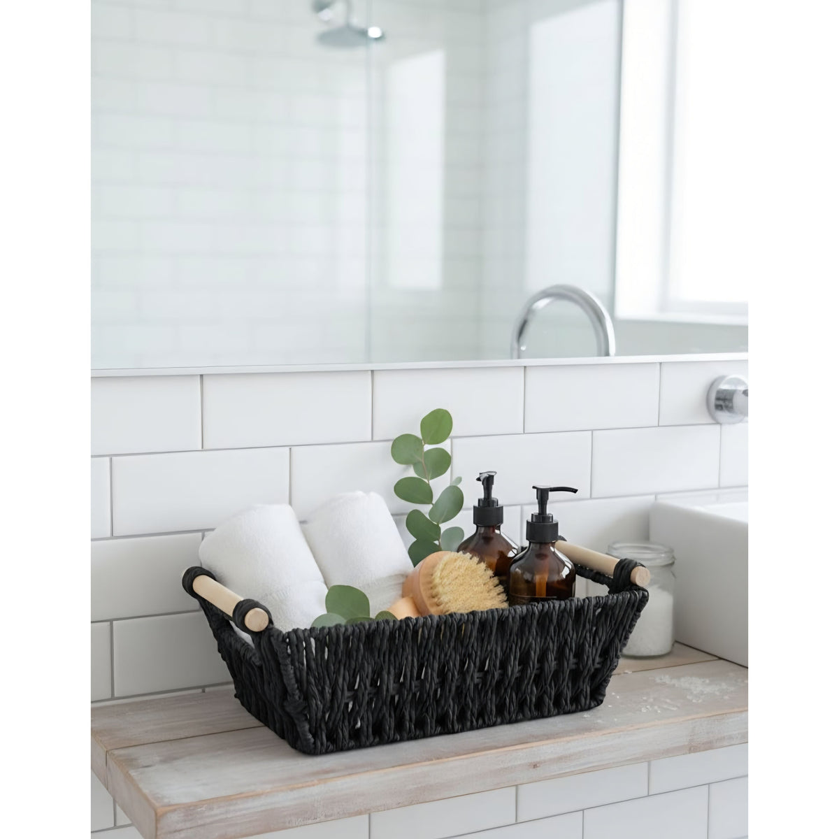 BLACK STORAGE RATTAN BASKET 30*16*10 cm