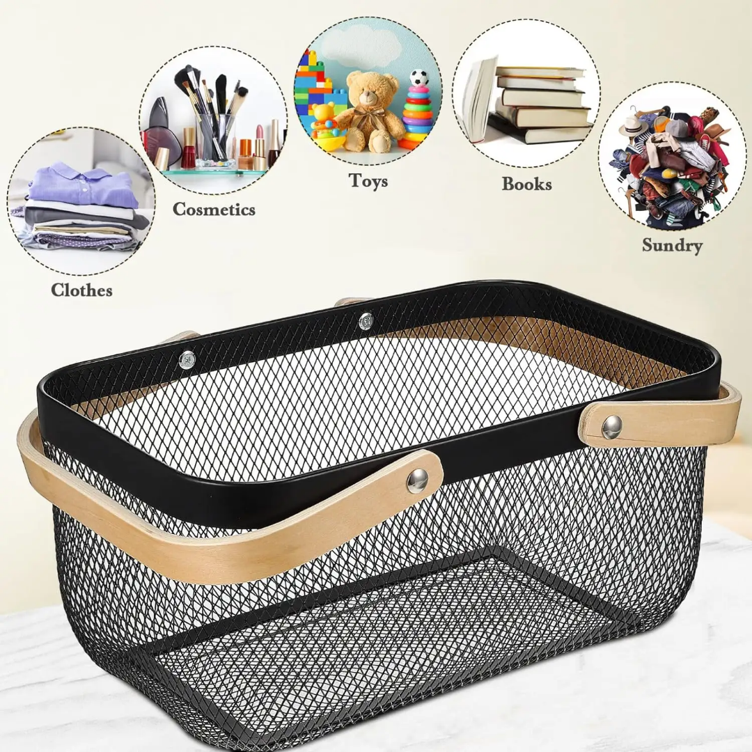 MESH STORAGE WITH WOODEN HANDLES