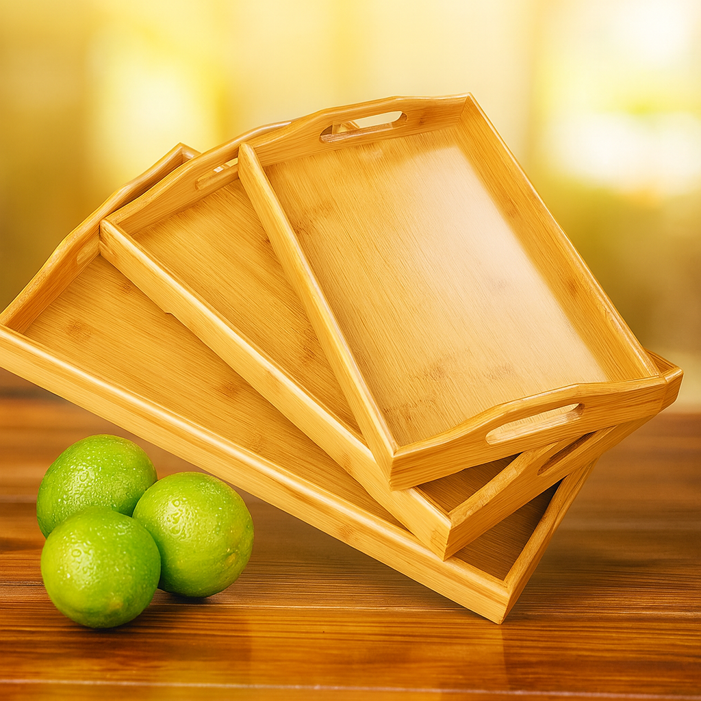 SET OF 3 RECTANGULAR BAMBOO TRAYS