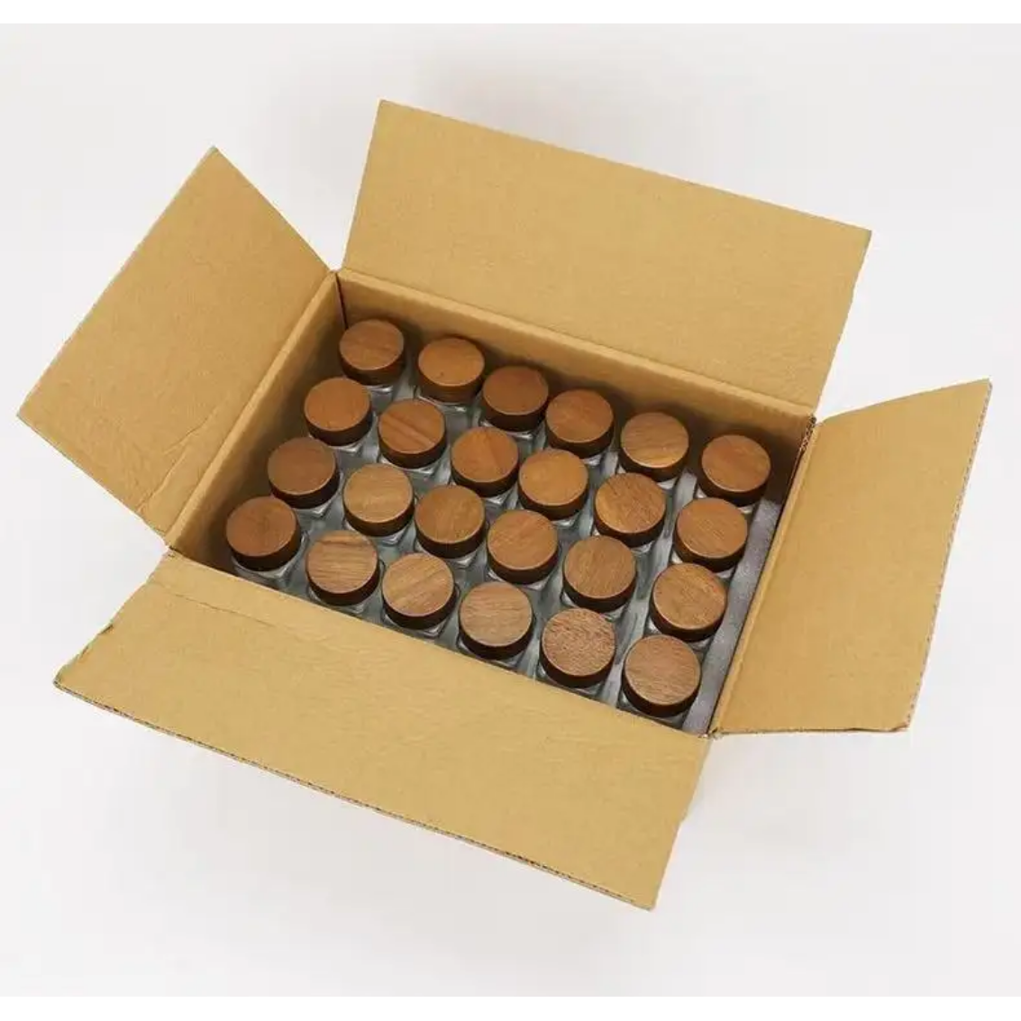 Set of 24 spice jars with acacia wood lid