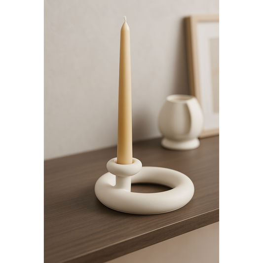 CERAMIC ROUND WHITE CANDLE HOLDER