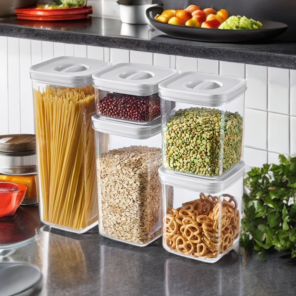 Airtight Acrylic Food Container with Rotating Lid Set of 5 pcs