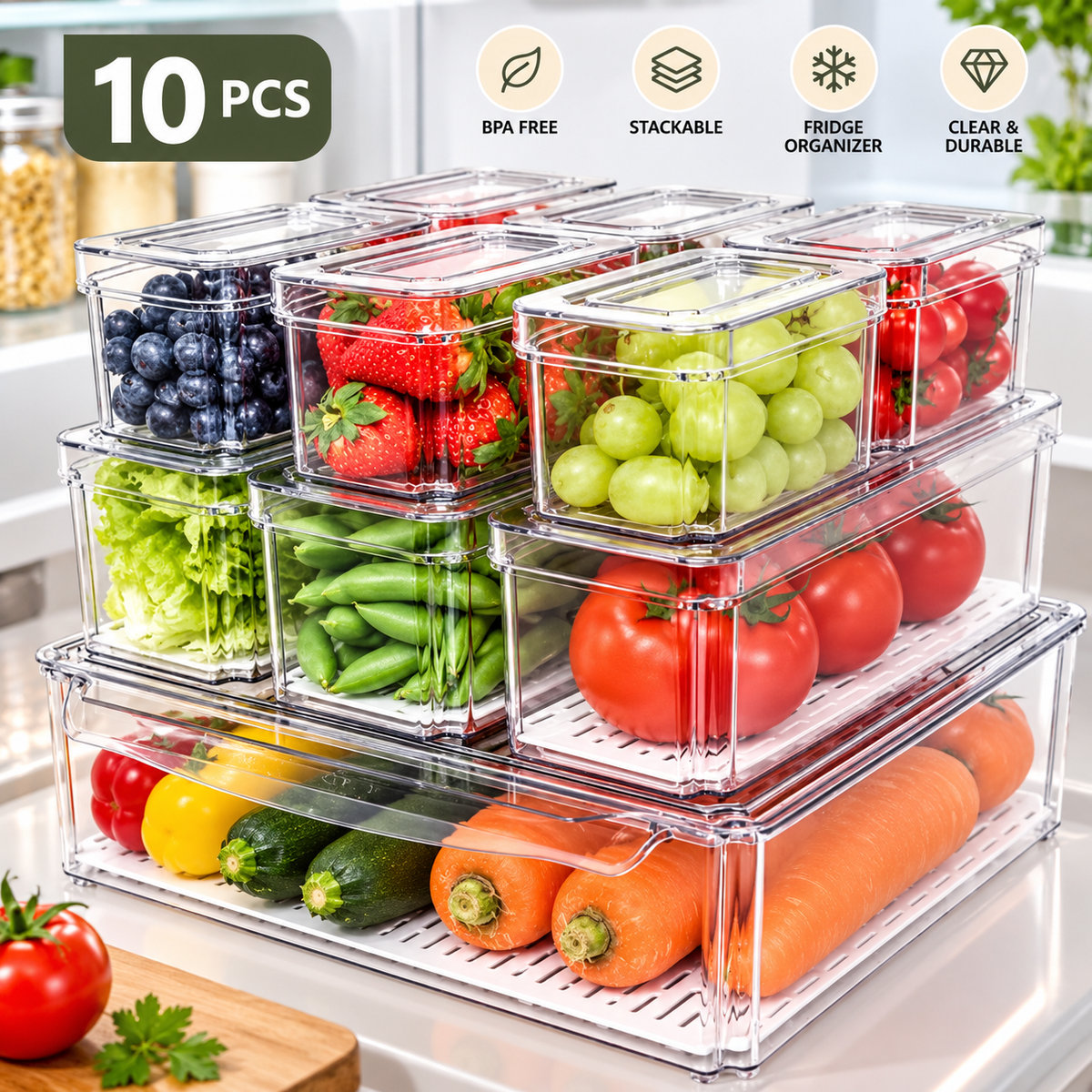 SET OF 10 PCS ACRYLIC FRIDGE ORGANIZERS