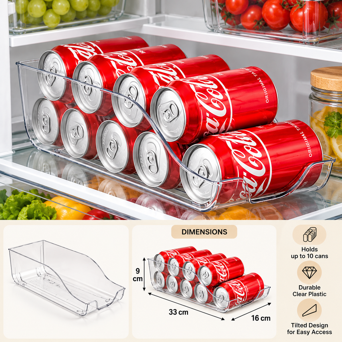 ACRYLIC FRIDGE CANS ORGANIZER