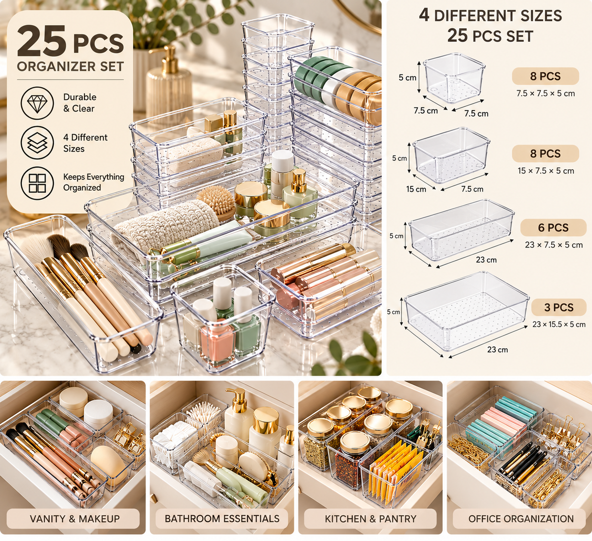 ACRYLIC DRAWER ORGANIZER SET OF 25 PCS