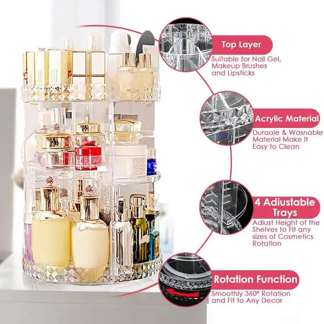 ACRYLIC 360 DEGREE ROTATING MAKEUP ORGANIZER