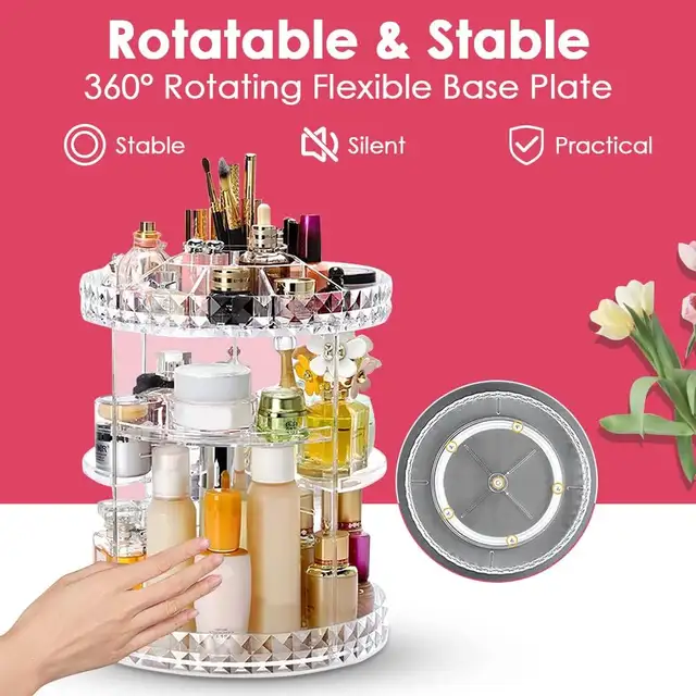 ACRYLIC 360 DEGREE ROTATING MAKEUP ORGANIZER