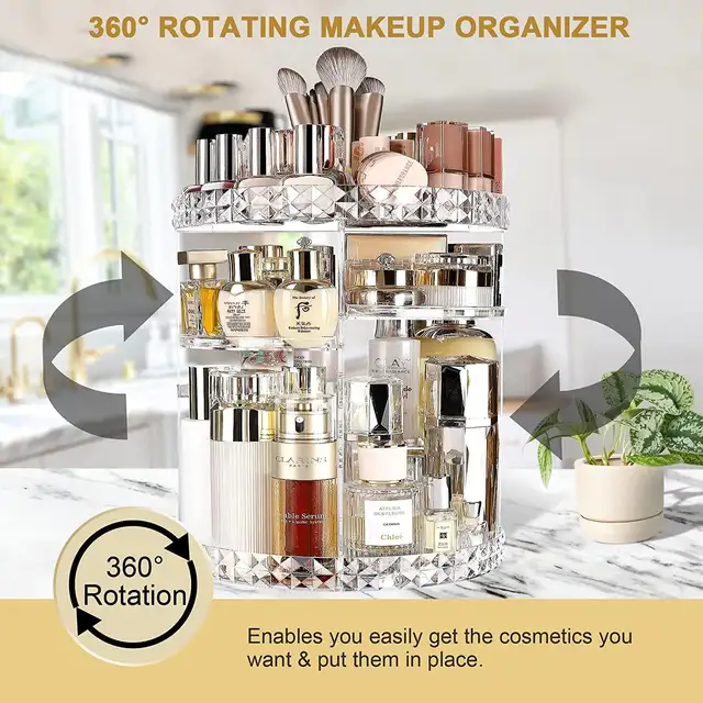 ACRYLIC 360 DEGREE ROTATING MAKEUP ORGANIZER