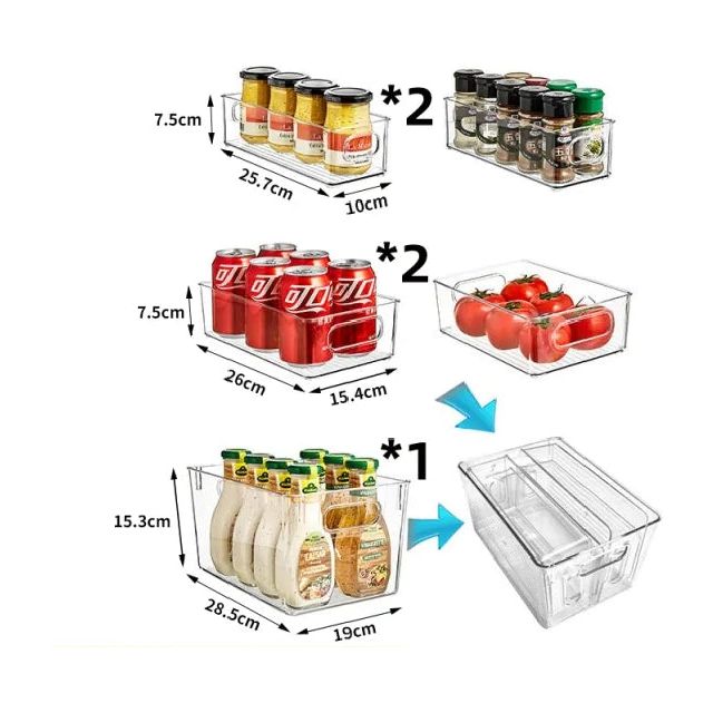 ACRYLIC FRIDGE STORAGE BINS SET OF 5 PCS