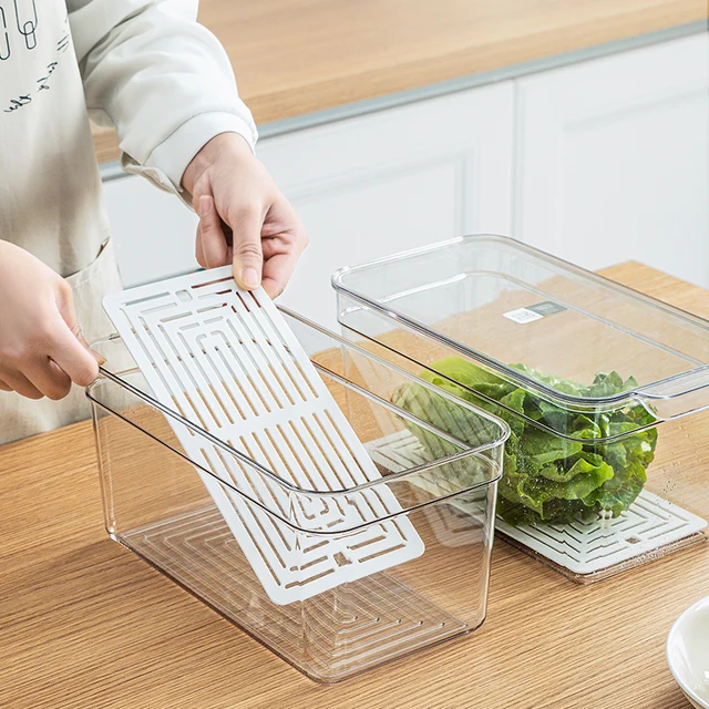 KITCHEN ACRYLIC STORAGE BOX WITH DRAIN BOARD AND COVER