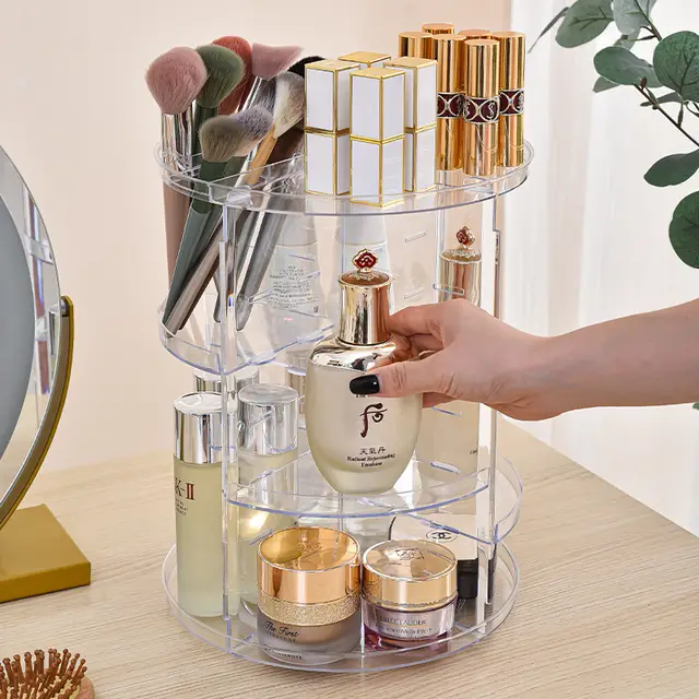 ACRYLIC 360 DEGREE ROTATING MAKEUP ORGANIZER