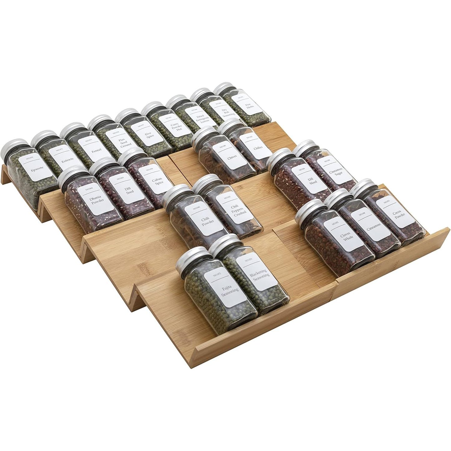 DRAWER SPICE JARS BAMBOO ORGANIZER ( Jars not included)