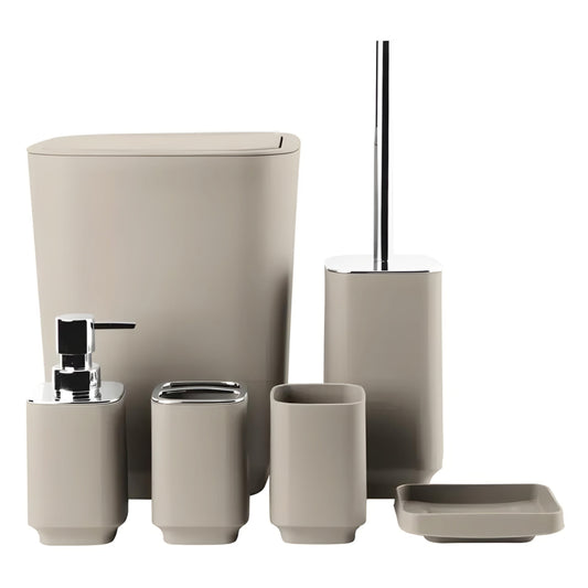 GREIGE BATHROOM 6 PCS PLASTIC SET