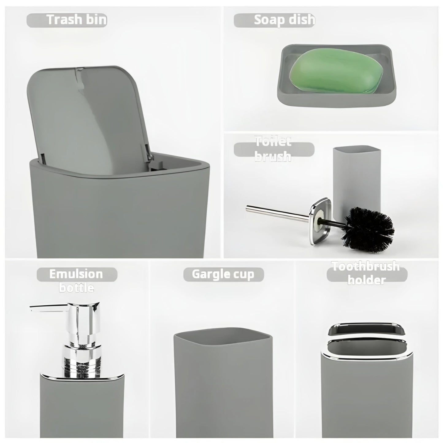 BLACK BATHROOM 6 PCS PLASTIC SET