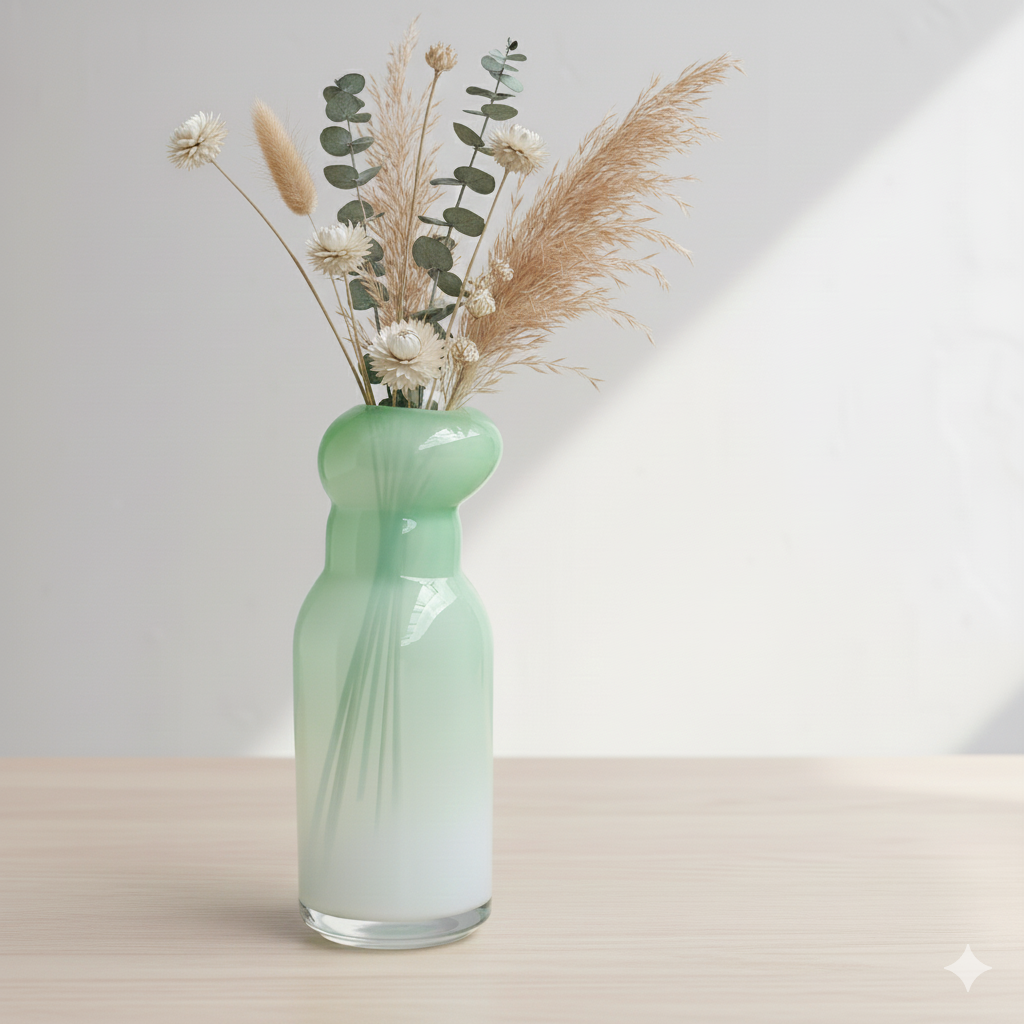GREEN AND WHITE GLASS VASE