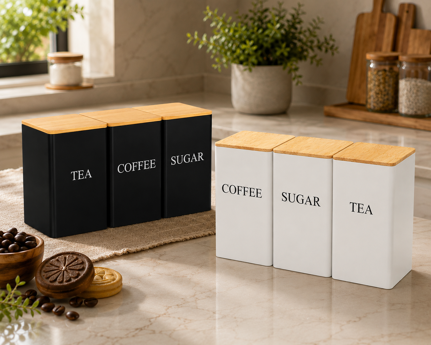 SUGAR, COFFEE , AND TEA JARS SET