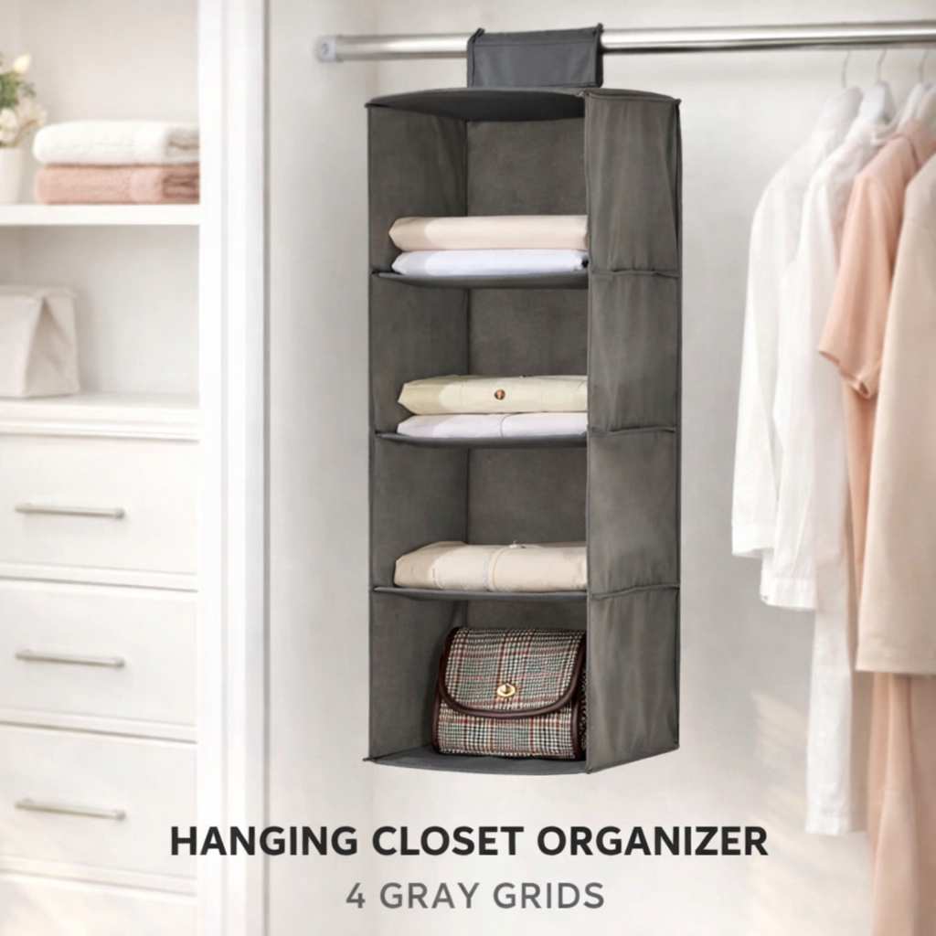 HANGING CLOTHES ORGANIZER WITH 4 GRIDS