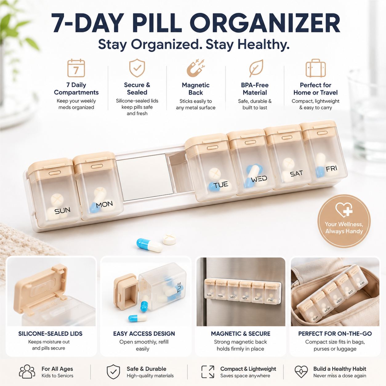 WEEKLY MAGNETIC FRIDGE PILLS ORGANIZER