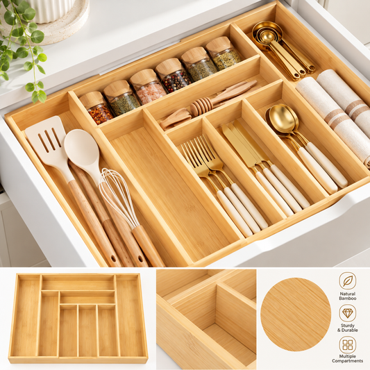 BAMBOO CUTLERY ORGANIZER 9 DIVISIONS