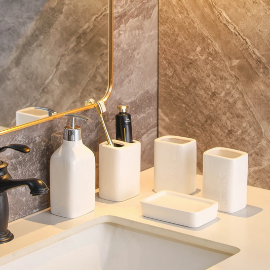 CERAMIC SOAP DISPENSER SET OF 5 PCS WHITE