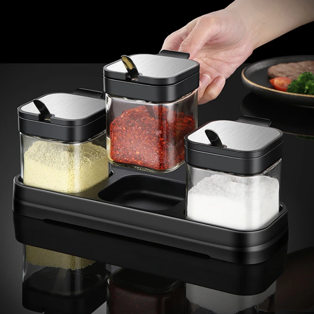 SET OF 3 GLASS JARS WITH STAINLESS STEEL LID