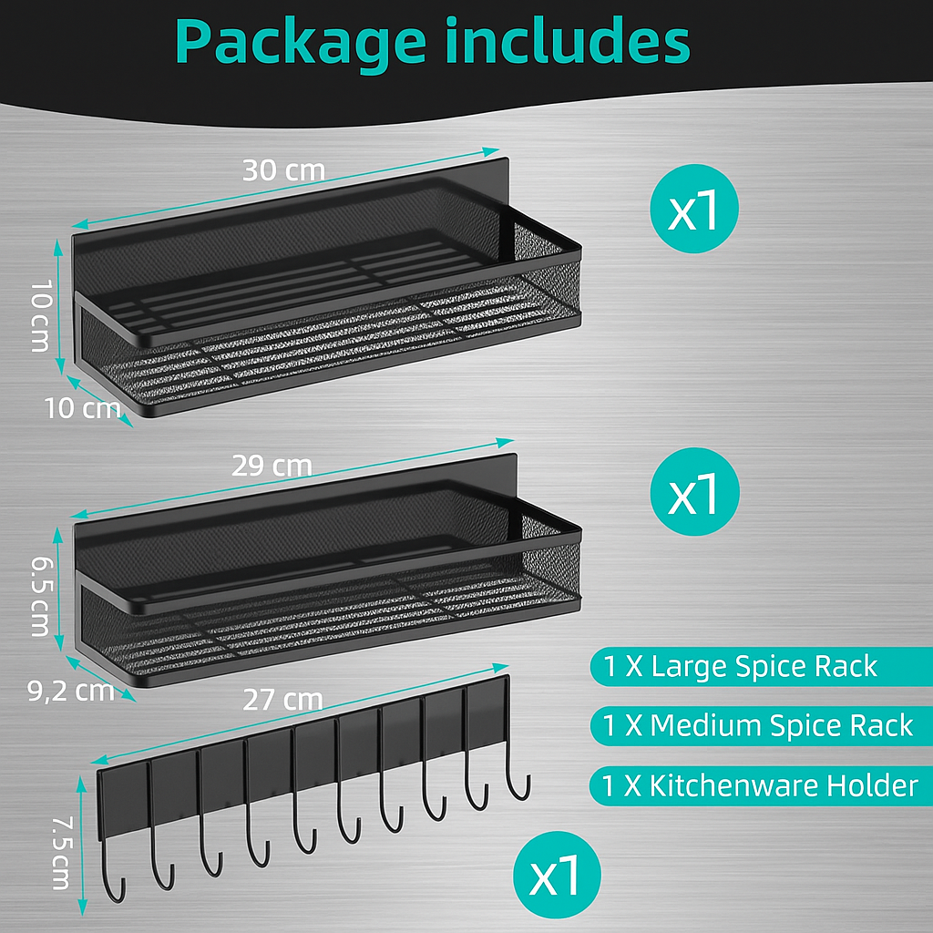 MAGNETIC FRIDGE ORGANIZER RACKS SET OF 3 PCS