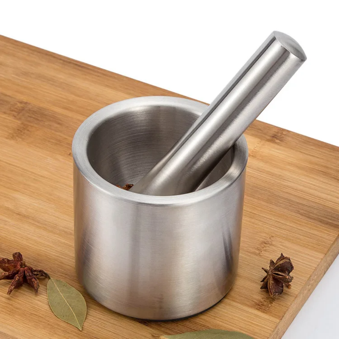 STAINLESS STEEL MORTAR AND PESTLE FOR HERBS AND SPICES