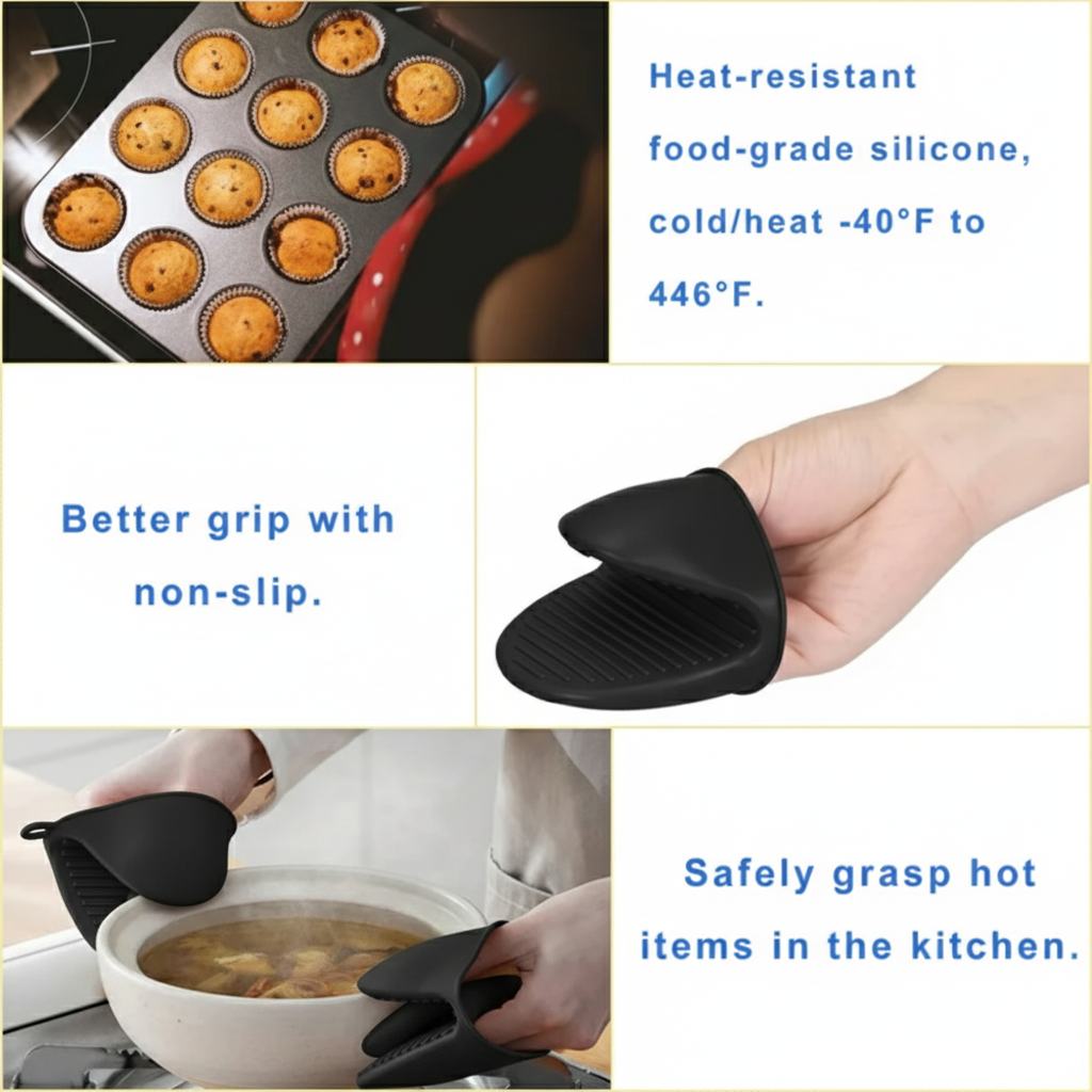 BLACK SILICONE ANTI HEAT HAND MITS 1 pc