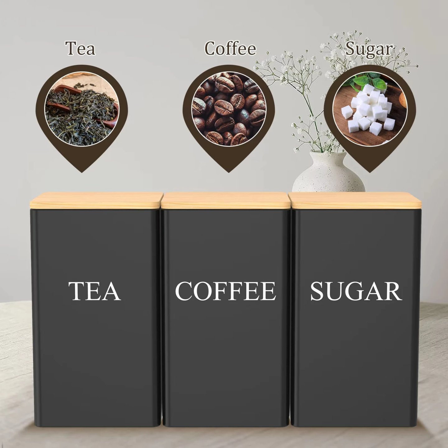 SUGAR, COFFEE , AND TEA JARS SET