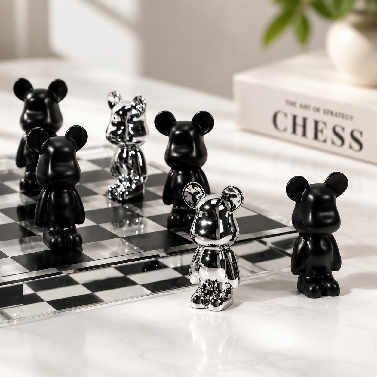 CRYSTAL CHESSBOARD WITH BEARS FIGURES