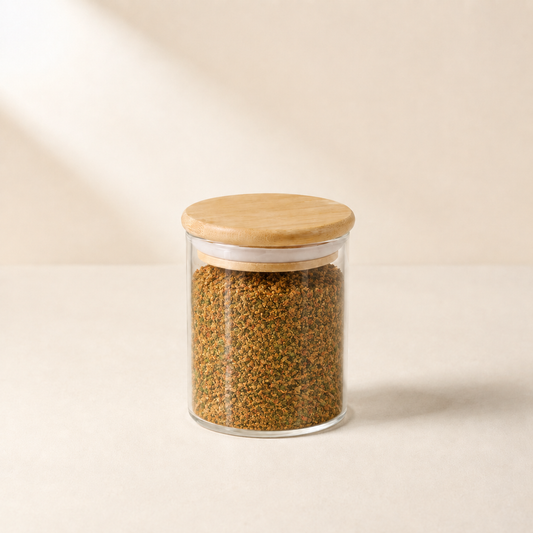 250 ML  GLASS JAR WITH BAMOO LID FOR SPICES AND HERBS